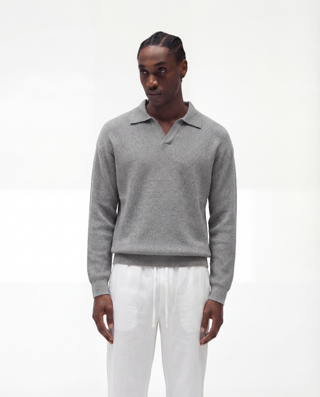 Knit Long Sleeve Polo (Grey)