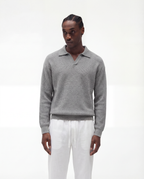 Knit Long Sleeve Polo (Grey)