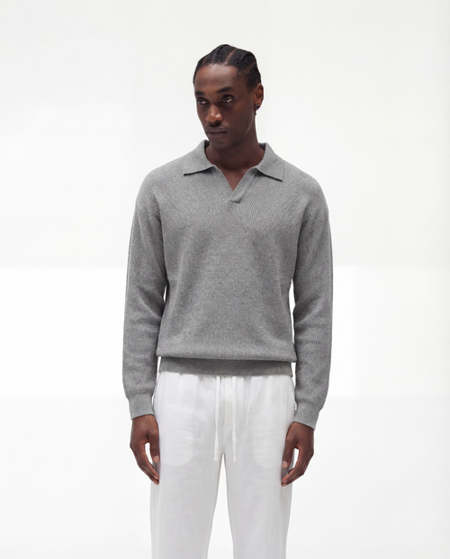 Knit Long Sleeve Polo (Grey)