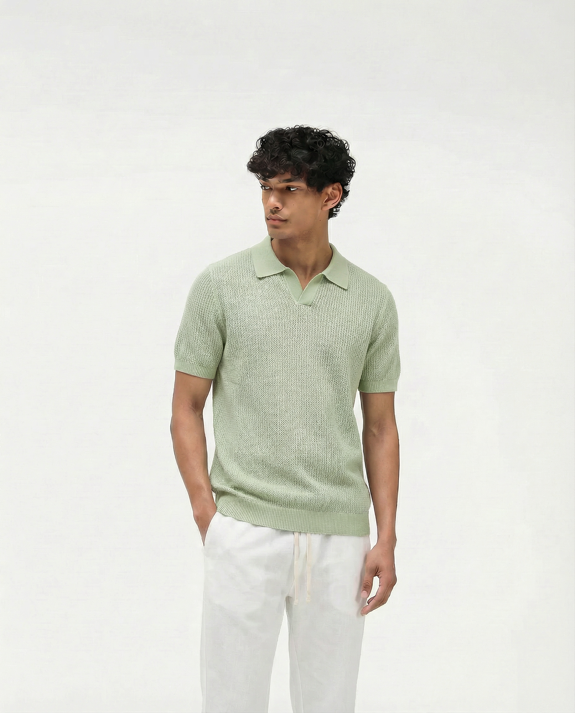 Woven Knit Polo (Mint)