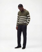 Striped Long Sleeve Polo (Armeegrün)