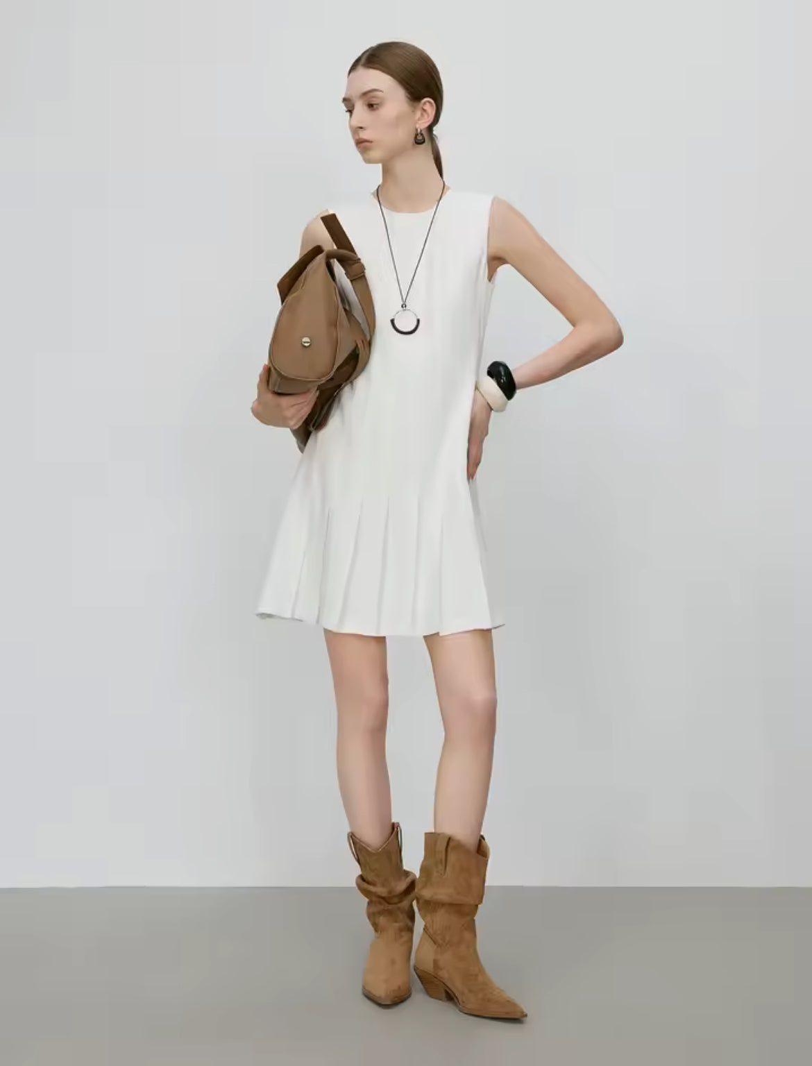 Pleated Dress (White)