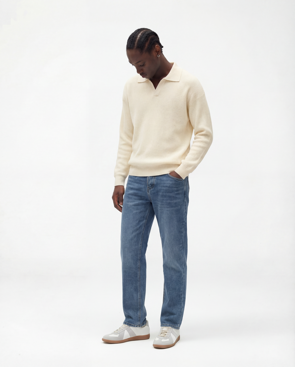 Knit Long Sleeve Polo (Beige)