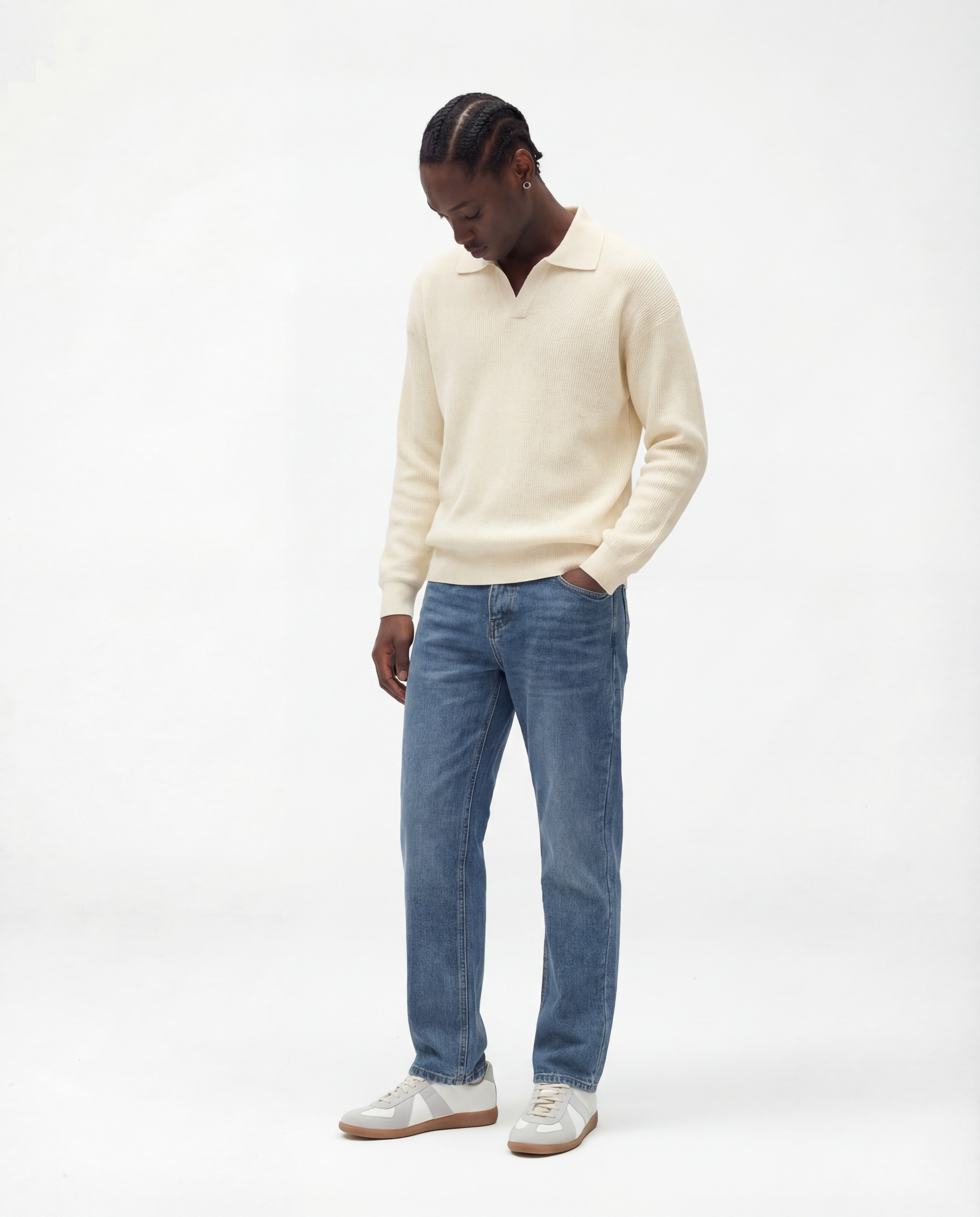 Knit Long Sleeve Polo (Beige)