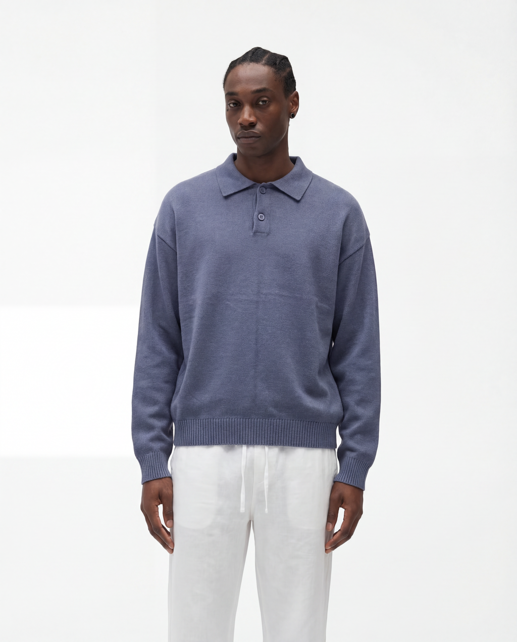 Luxe polo lange mouw (blauw)