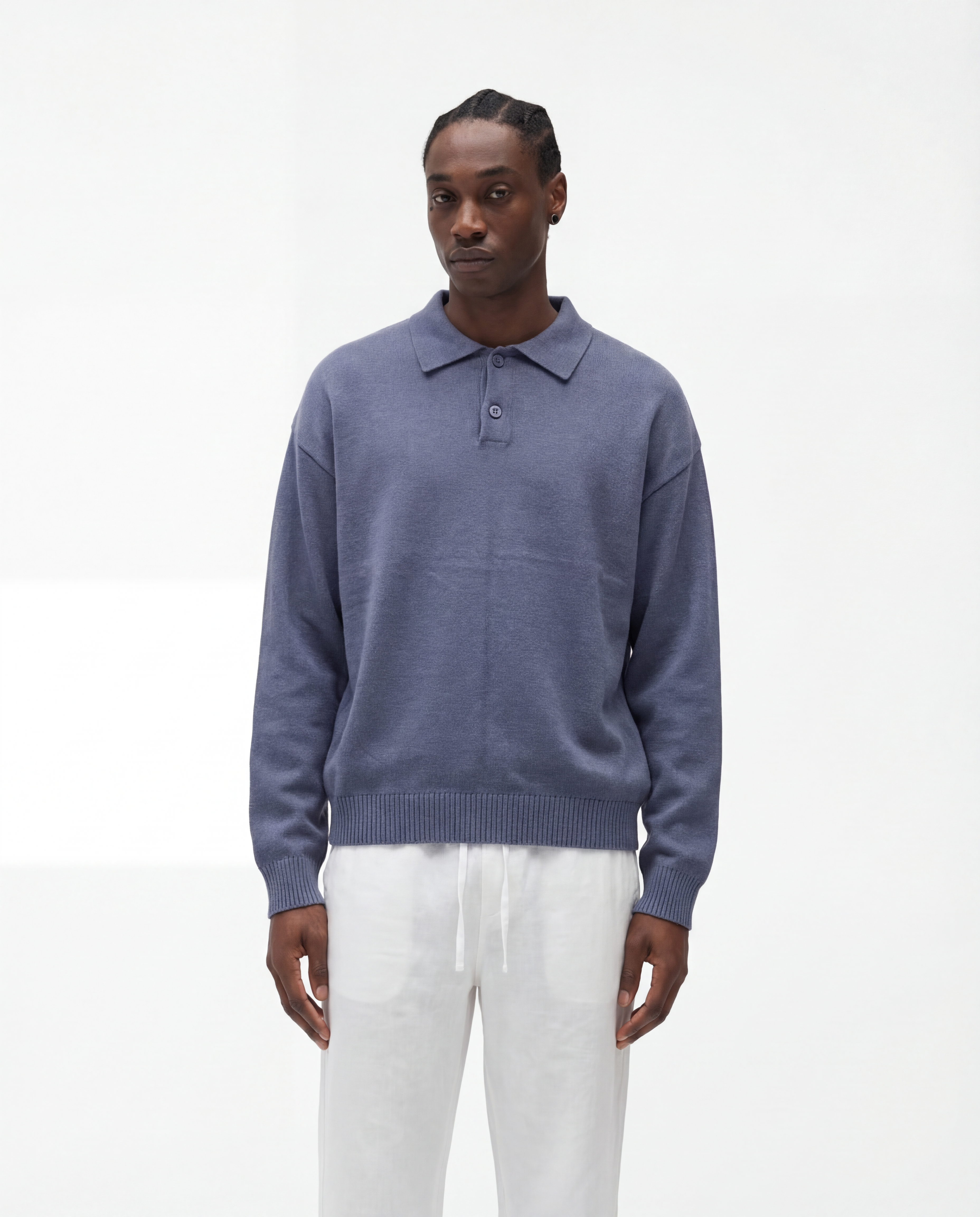 Luxe polo lange mouw (blauw)