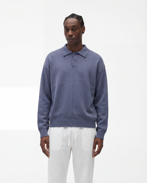Polo de luxe à manches longues (bleu)