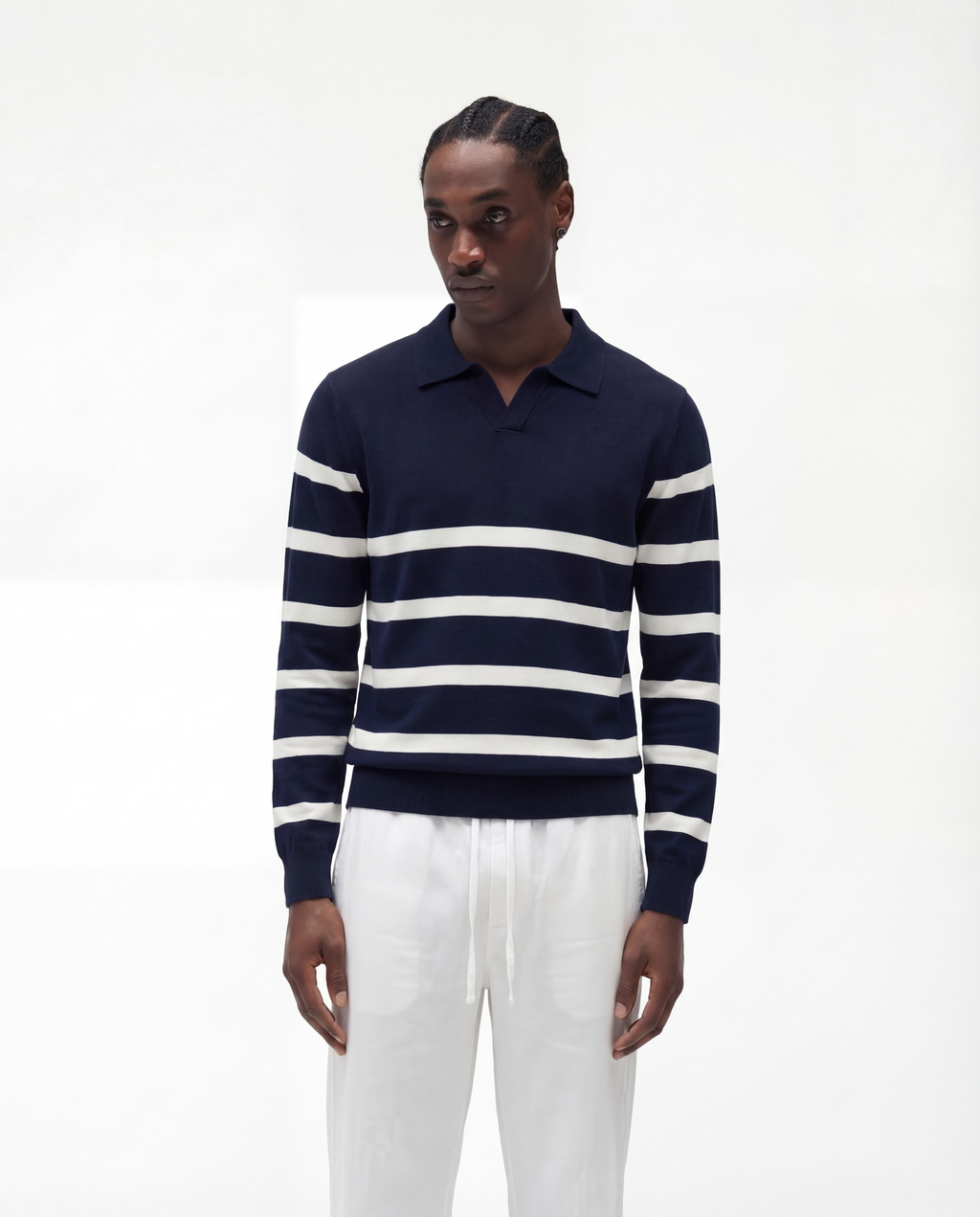 Striped Long Sleeve Polo (Marine)