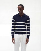 Striped Long Sleeve Polo (Marine)