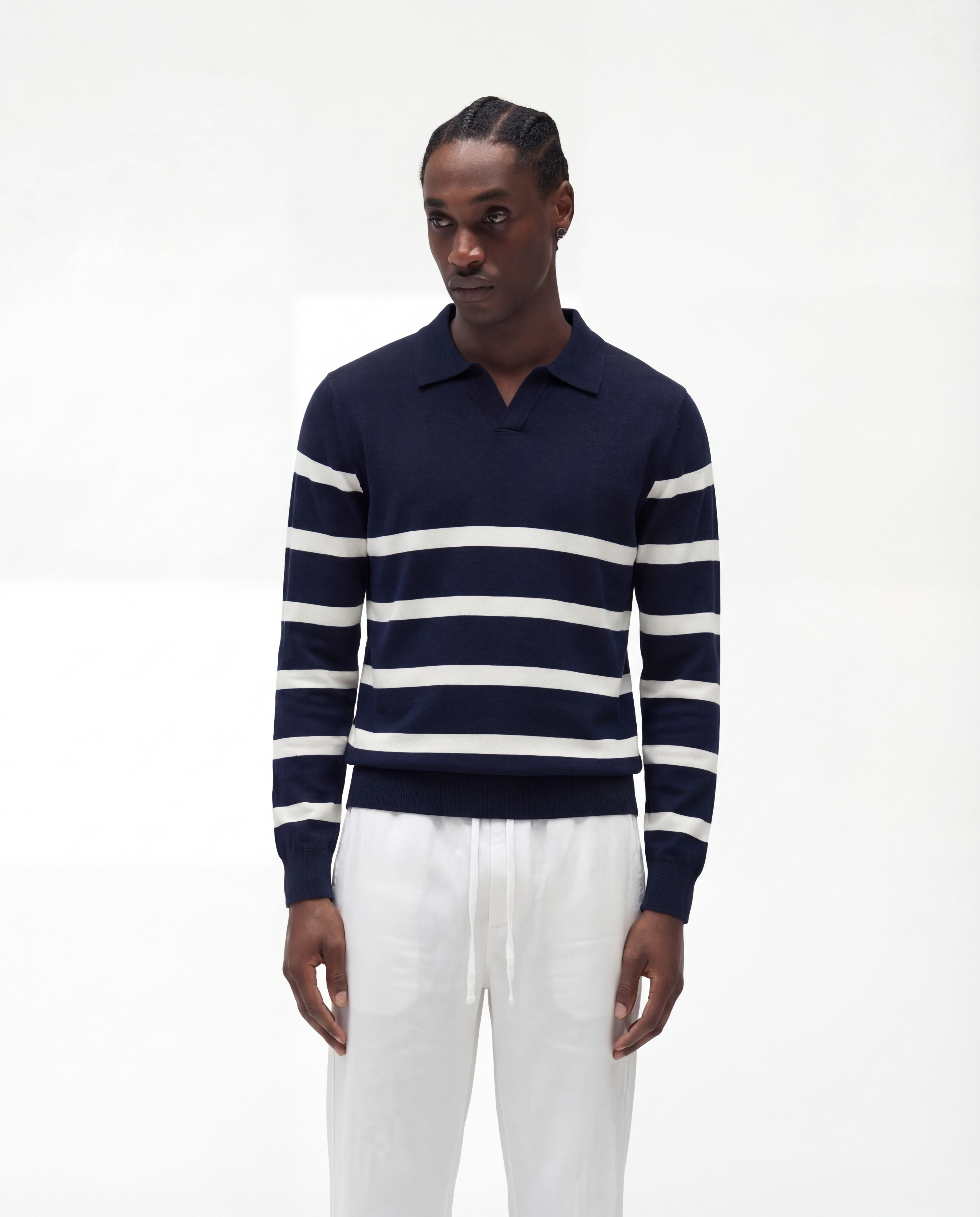Striped Long Sleeve Polo (Marine)