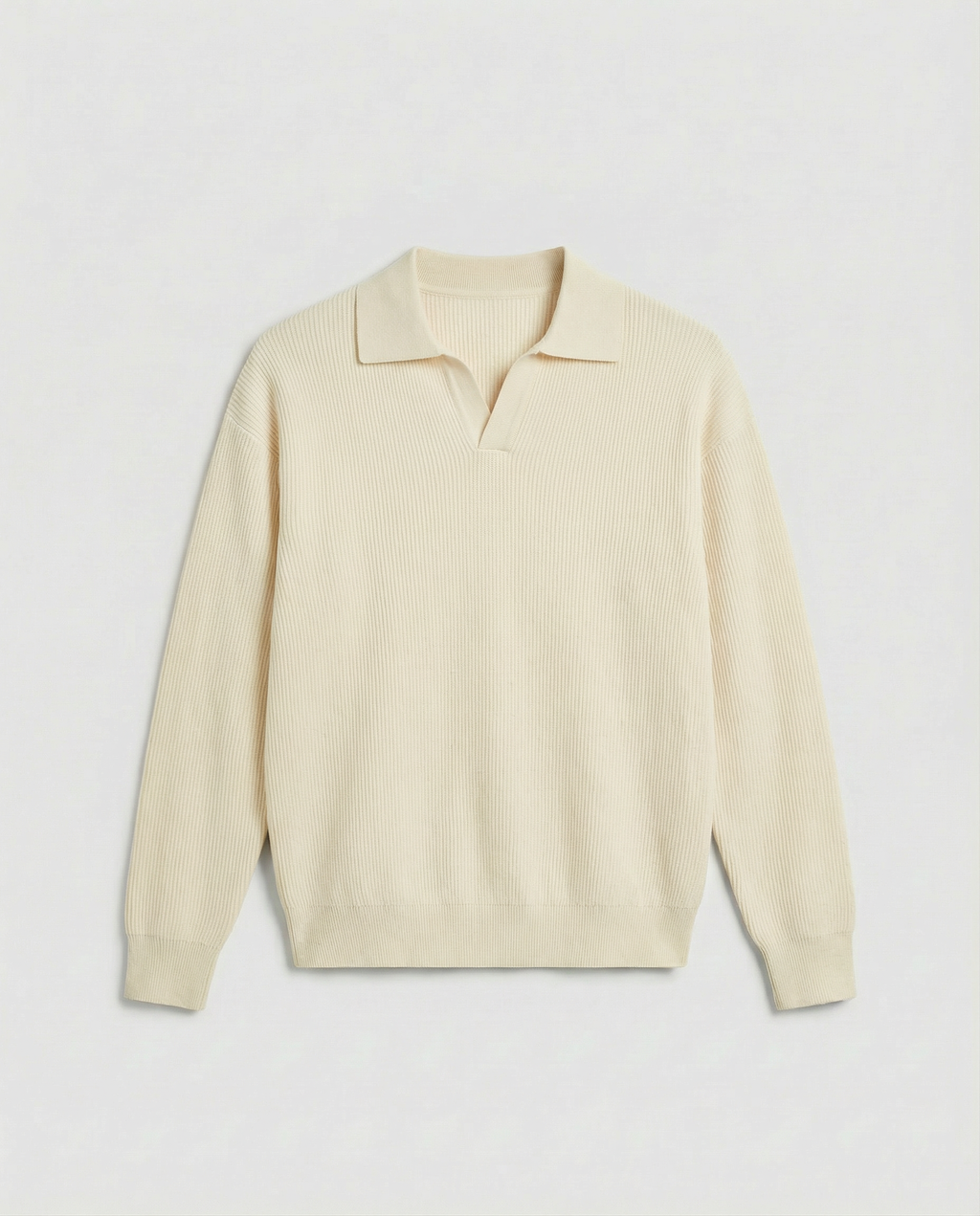 Knit Long Sleeve Polo (Beige)