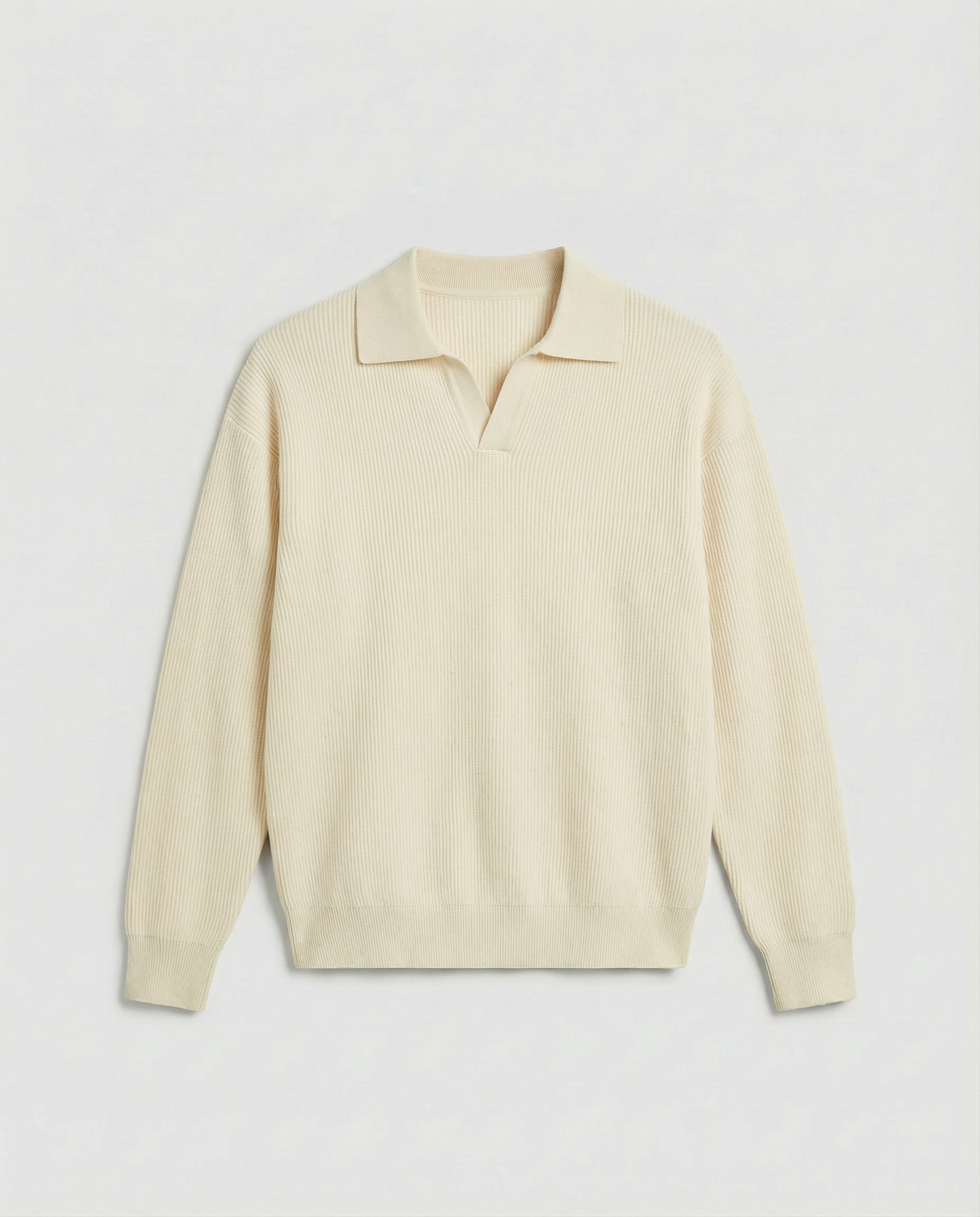 Knit Long Sleeve Polo (Beige)