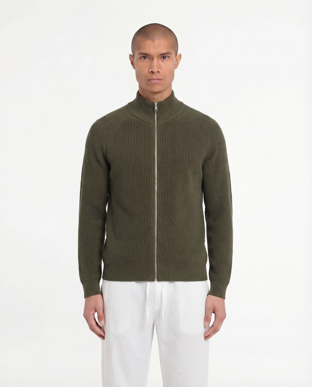 Wool Knit Zipper (Olive Green)