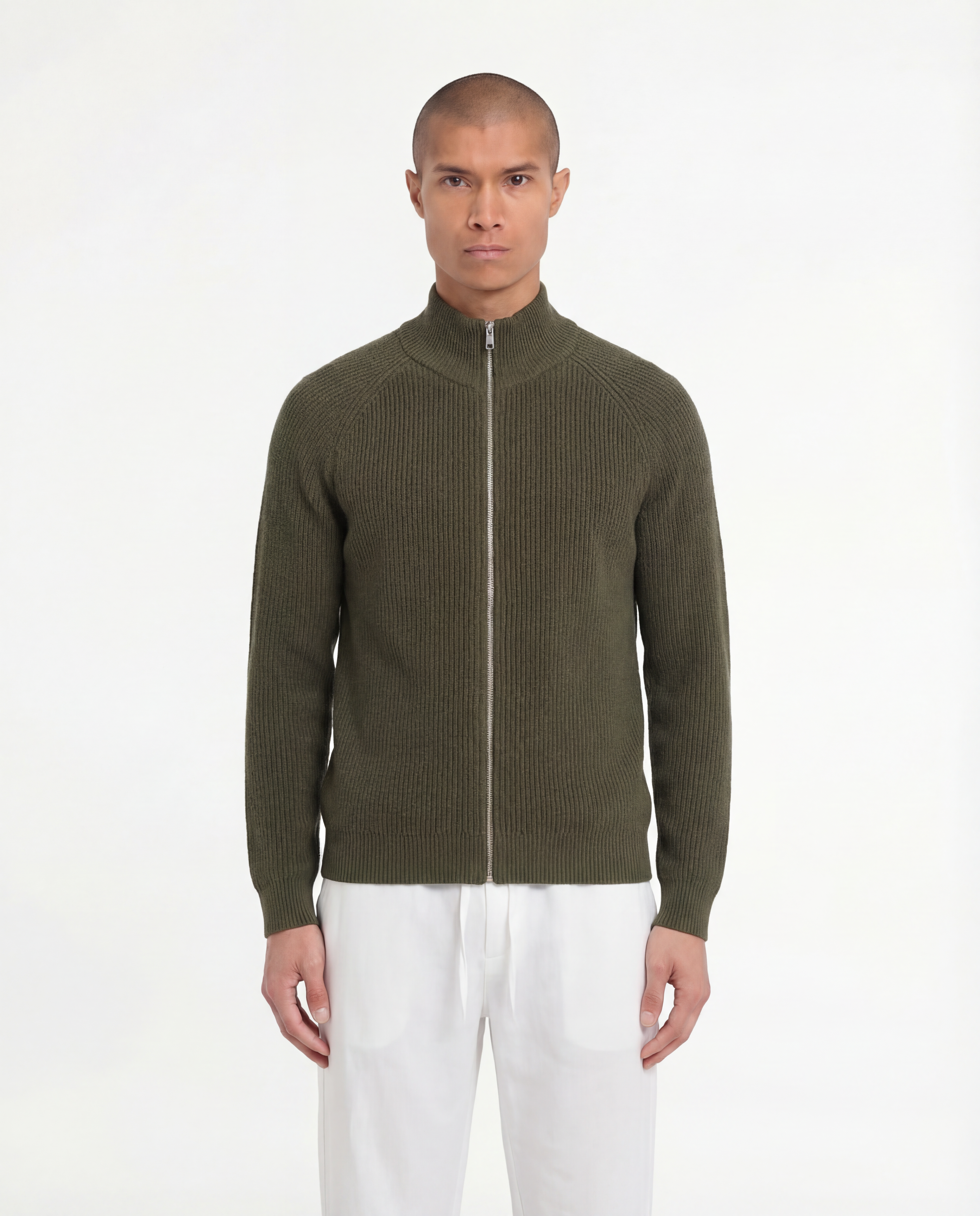 Wool Knit Zipper (Olive Green)