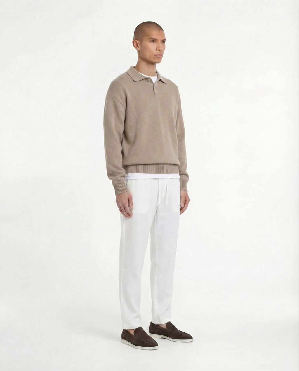Luxe polo lange mouw (bruin)