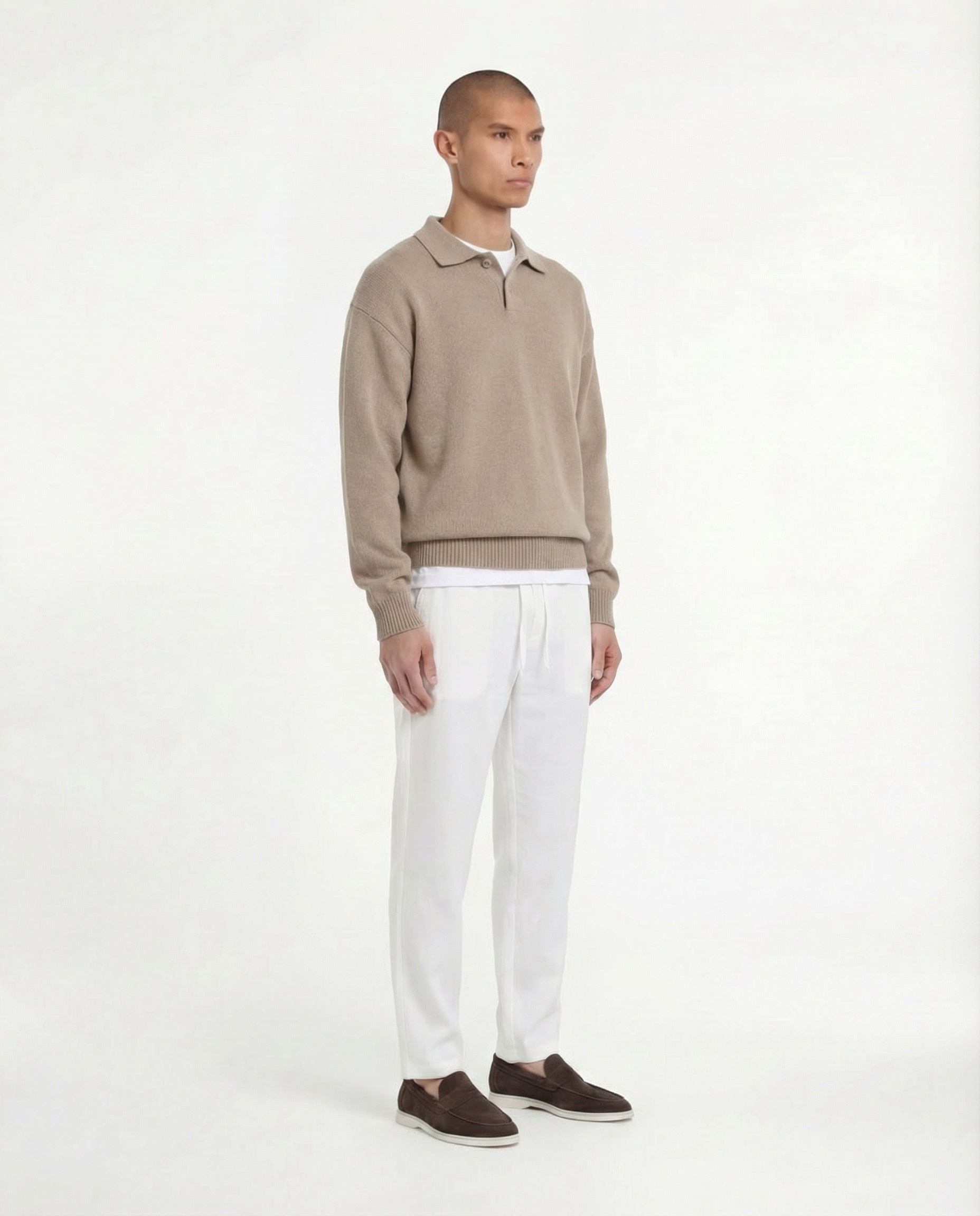 Luxe polo lange mouw (bruin)