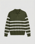 Striped Long Sleeve Polo (Armeegrün)