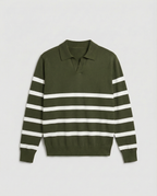 Striped Long Sleeve Polo (Armeegrün)