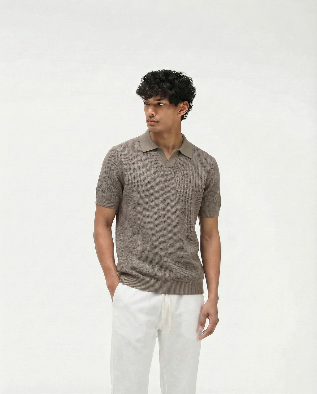 Woven Knit Polo (Brown)