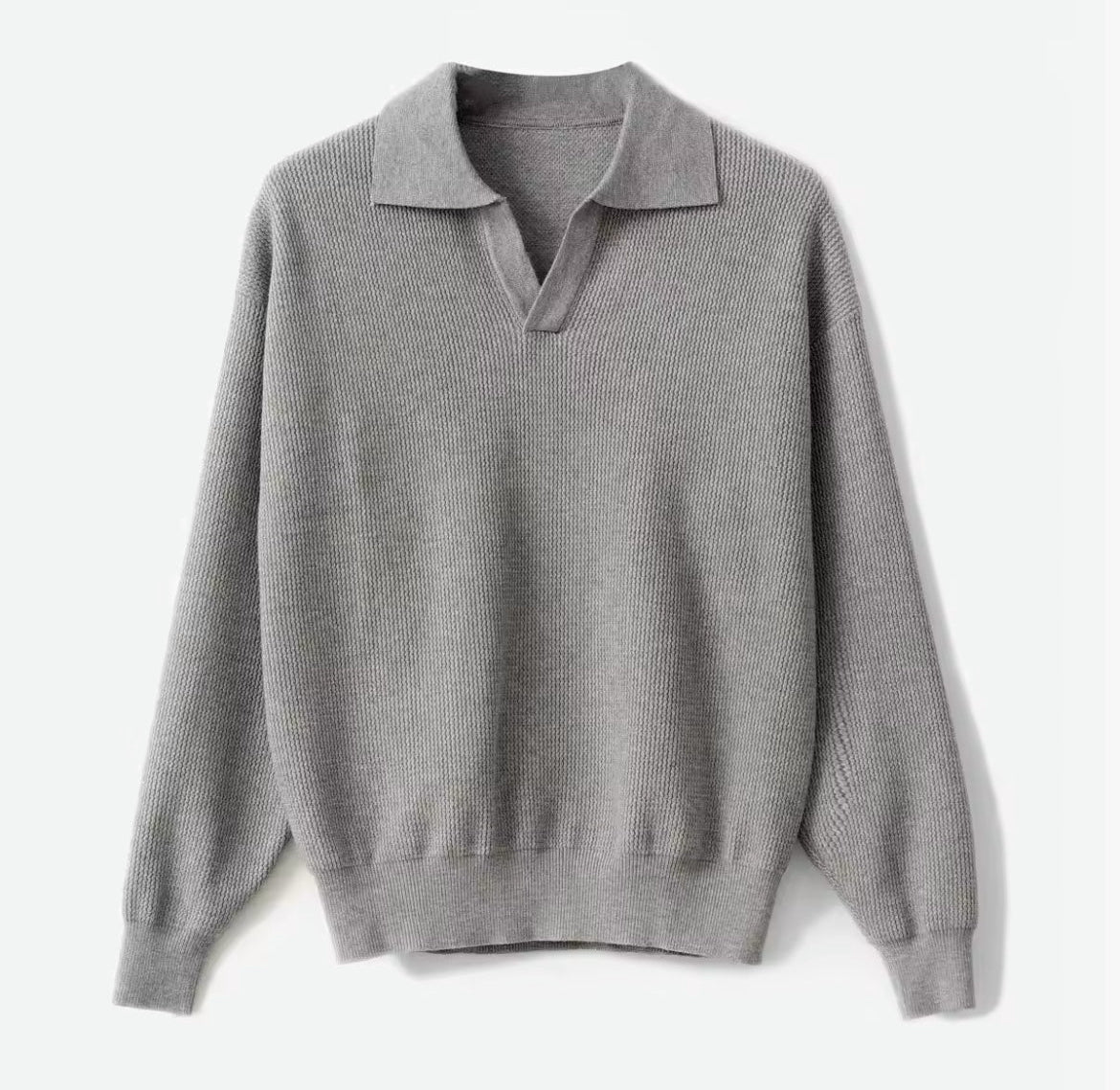 Knit Long Sleeve Polo (Grey)